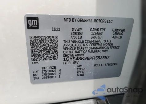 2023 Cadillac Escalade V Esv Sport z USA, uszkodzony, nr VIN 1GYS4SK96PR552557